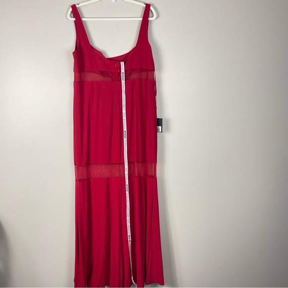 MAC DUGGAL Red Sheer Mesh Panel Detail Column Gown Women 16 Maxi Gown Sleeveless - Picture 4 of 11